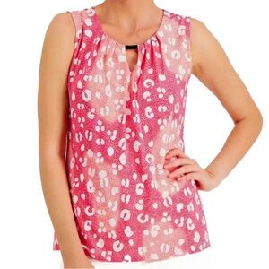 JM Collection Jacquard Keyhole Neck Sleeveless Top Animal Print Berry Pink XL